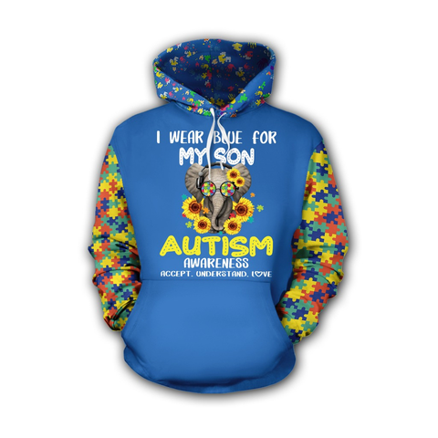 I Wear Blue For My Son Autism Awareness Hoodie Elephant Sunflower Hoodie HT