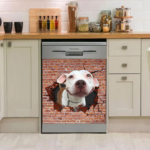 Funny Pitbull Cracks Wall Dishwasher Cover 2