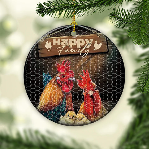Happy Family Farm Chicken Ornament Christmas Tree Hanging Ornament Home Decor Xmas Gift For Chicken Lovers HN