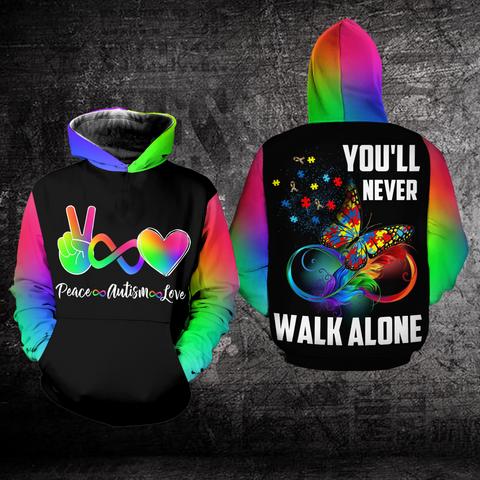 Peace Autism Love You Never Walk Alone Hoodie Autism Awareness Hoodie Gift Idea HT