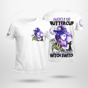 Turtle Witch Halloween Buckle up butter cup shirt 3D Black cat witch gift for turtle lover Shirt TM