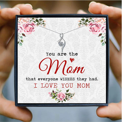 Love Mom Retro Mothers Day Necklace Mom Jewelry Gift Card For Her, Mom, Grandma, Wife HT