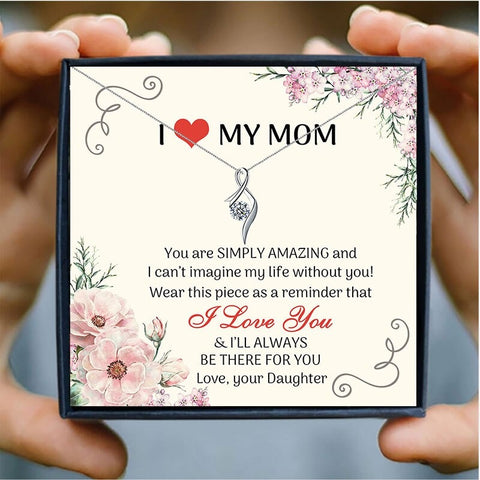 Love Mom Retro Mothers Day Necklace Mom Jewelry Gift Card For Her, Mom, Grandma, Wife HT