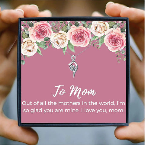 Love Mom Retro Mothers Day Necklace Mom Jewelry Gift Card For Her, Mom, Grandma, Wife HT