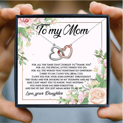 Double Heart Chain Mothers Day Necklace Mom Jewelry Gift Card For Her, Mom, Grandma, Wife HT