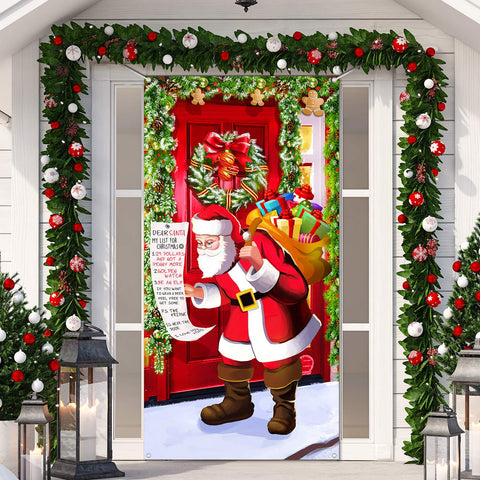 Santa Claus Merry Christmas Door Cover Funny Santa Claus Door Cover Christmas Home Decor Porch Home Holidays Decorations HT