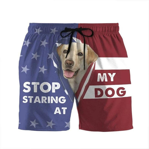 GEARHUMAN 3D STOP STARING AT MY DOG LABRADOR RETRIEVER CUSTOM BEACH SHORTS SWIM TRUNKS