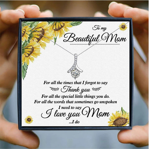 Sunflower Shiny Heart Mothers Day Necklace Mom Jewelry Gift Card For Her, Mom, Grandma, Wife HT