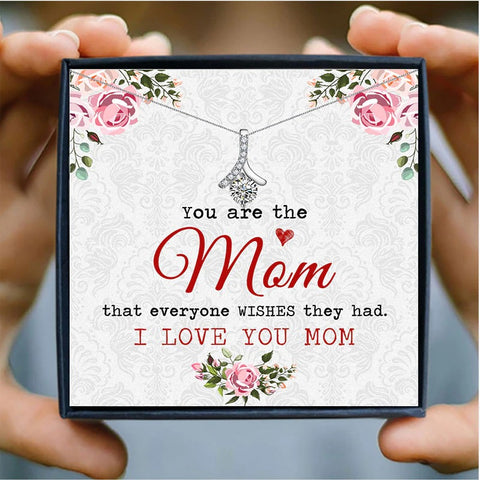 Love Mom Shiny Heart Mothers Day Necklace Mom Jewelry Gift Card For Her, Mom, Grandma, Wife HT