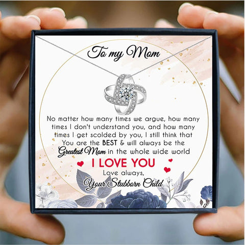 Lucky Knot Crystal Mothers Day Necklace Mom Jewelry Gift Card For Her, Mom, Grandma, Wife HT