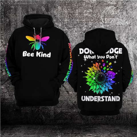 Bee Kind Autism Unisex Hoodie For Men Women Autism Awareness Shirts Clothing Gifts HT