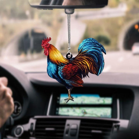 ROOSTER BLUE CAR HANGING ORNAMENT