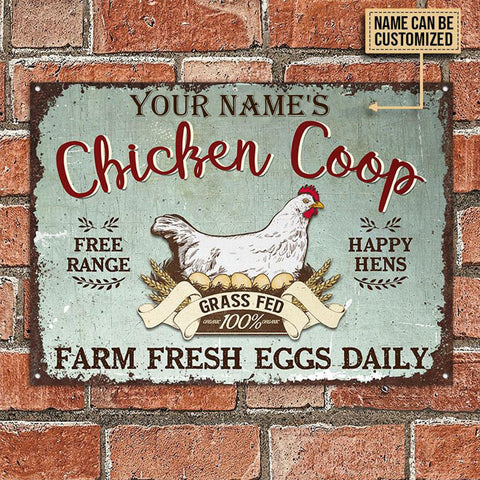 Personalized Chicken Free Range Happy Hens Customized Classic Metal Signs