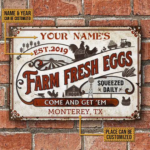 Personalized Chicken Farm Fresh Eggs Come And Get Customized Classic Metal Signs
