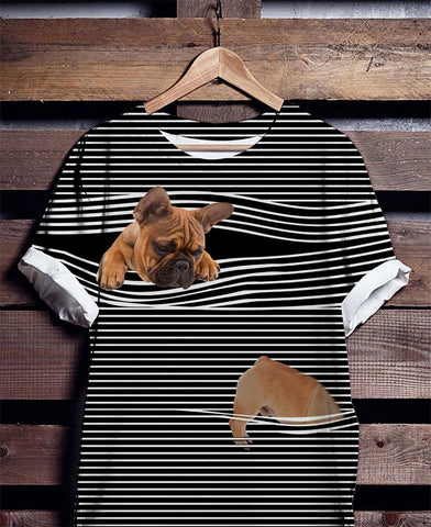 Unisex Shirt Gray French Bulldog Striped