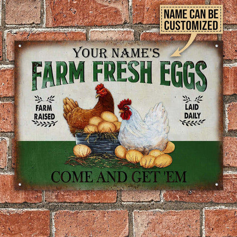 Personalized Chicken Farm Fresh Eggs Green Customized Classic Metal Signs