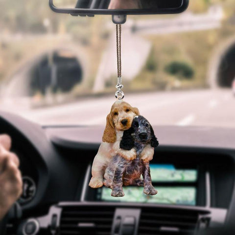 ENGLISH COCKER SPANIEL PUPPY COUPLE CAR HANGING ORNAMENT