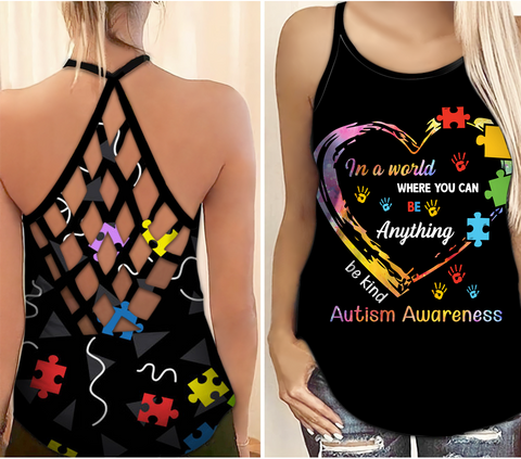 Autism Awareness Criss Cross Tank Top Be Kind Puzzle Autism Awareness Shirts Autism Awareness Gift HT