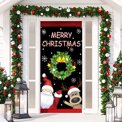 Santa Claus Merry Christmas Door Cover Funny Reindeer Door Cover Christmas Home Decor Porch Home Holidays Decorations HT