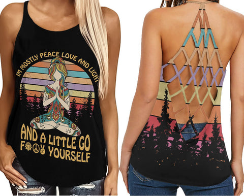 Tattoo girl yoga criss-cross tank top HA