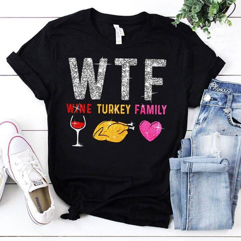 Wine Turkey Family T-shirt Funny Shirts Thanksgiving Gifts