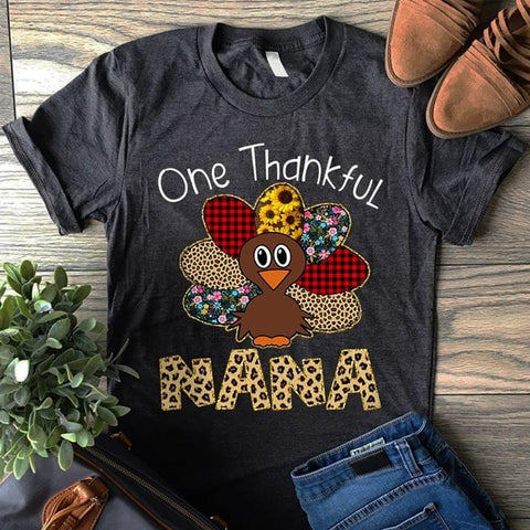 One Thankful Nana T-shirt Funny Shirts Leopard Pattern Shirt Thanksgiving Gifts