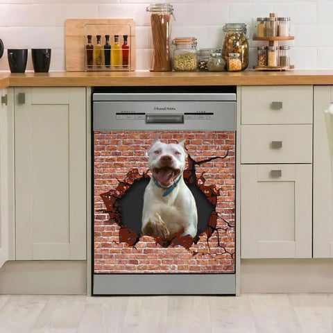 Funny Pitbull Cracks Wall Dishwasher Cover 10