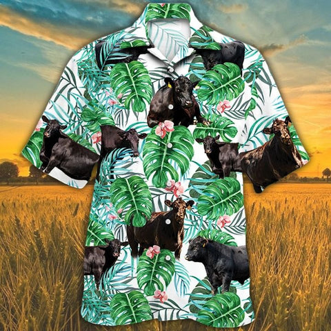 MEN BLACK ANGUS CATTLE LOVERS TROPICAL PLANT HAWAIIAN SHIRT 3, Black Angus Hawaii Shirt CATTLE LOVERS HAWAIIAN SHIRT