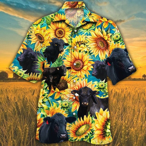 Men Brangus Cattle Hawaii Shirt, Brangus Shirt Yellow Sunflower Hawaii Shirt CATTLE LOVERS HAWAIIAN SHIRT