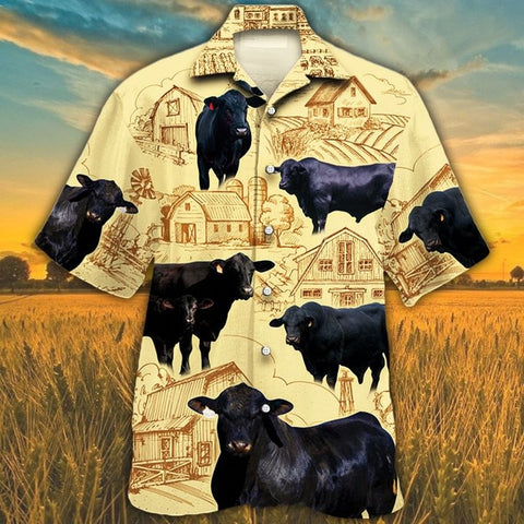 BRANGUS CATTLE LOVERS Farm Hawaii Shirt Yellow, Brahman Angus Hawaii Shirt CATTLE LOVERS HAWAIIAN SHIRT