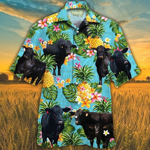 BRANGUS CATTLE LOVERS PINEAPPLE HAWAIIAN SHIRT Blue, Brahman Angus Hawaii Shirt CATTLE LOVERS HAWAIIAN SHIRT