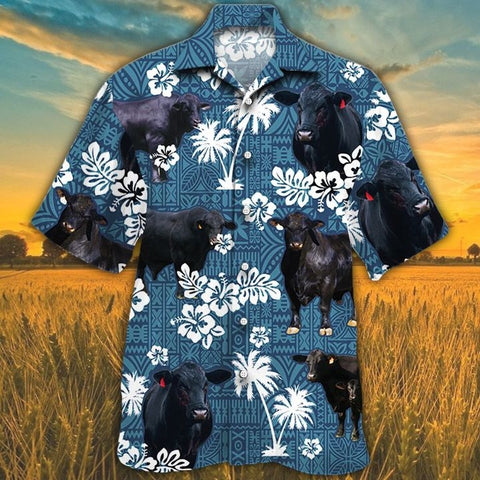 BRANGUS CATTLE LOVERS BLUE TRIBAL PATTERN Hawaii Shirt Blue, Brahman Angus Hawaii Shirt CATTLE LOVERS HAWAIIAN SHIRT