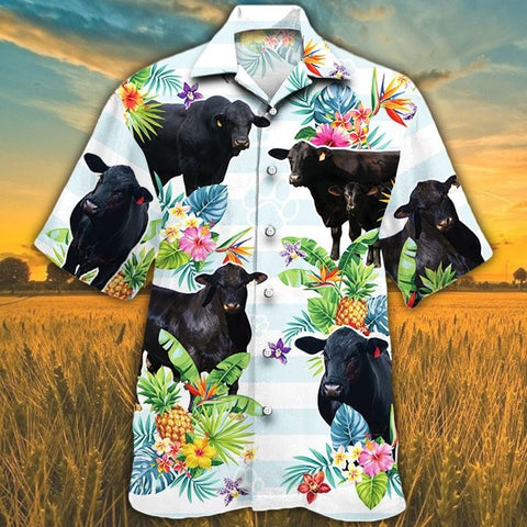 BRANGUS CATTLE LOVERS TROPICAL FLOWER HAWAIIAN SHIRT White, Brahman Angus Hawaii Shirt CATTLE LOVERS HAWAIIAN SHIRT