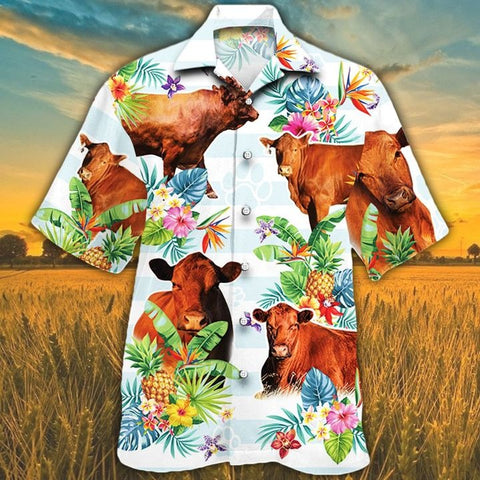 MEN RED ANGUS CATTLE LOVERS TROPICAL PLANT HAWAIIAN SHIRT 1, Red Angus Hawaii Shirt CATTLE LOVERS HAWAIIAN SHIRT