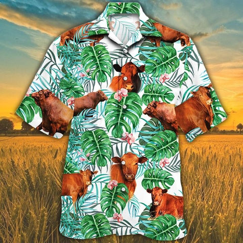 MEN RED ANGUS CATTLE LOVERS TROPICAL PLANT HAWAIIAN SHIRT 2, Red Angus Hawaii Shirt CATTLE LOVERS HAWAIIAN SHIRT