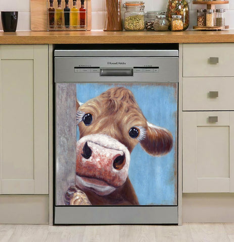 Cow Farm Animation Window Dishwasher Cover Kitchen Decor Farmhouse Decorations HT