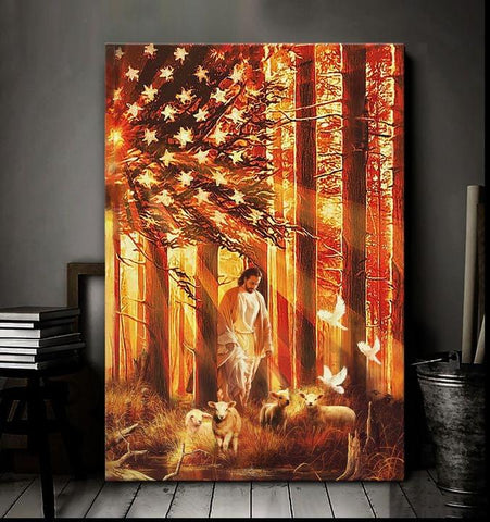 Jesus Walking With The Lambs Wall Art, Canvas Print, Canvas Poster, Home Decor, Gifts for Christians
