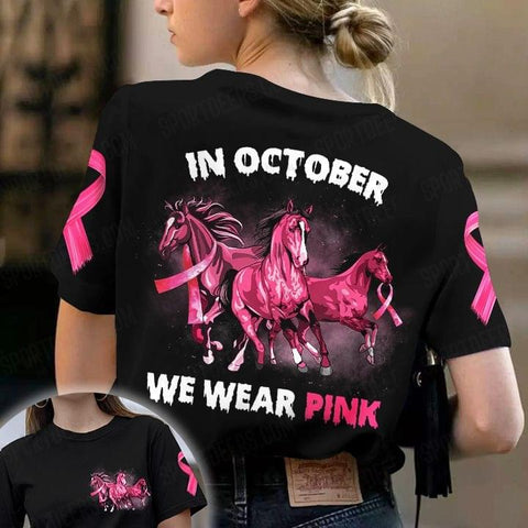 Horse Breast cancer In october we wear pink black shirt gift idea for Horse lover TM