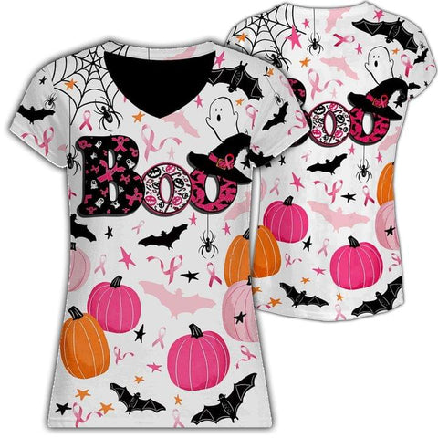 HAPPY HALLOWEEN - BREAST CANCER AWARENESS Boo Pumpkin Shirt 3D