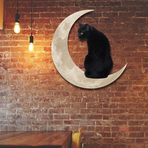Halloween Black Cat Sitting on Crescent Moon Cut Metal Sign Halloween Decor Home Decor Cat Gifts