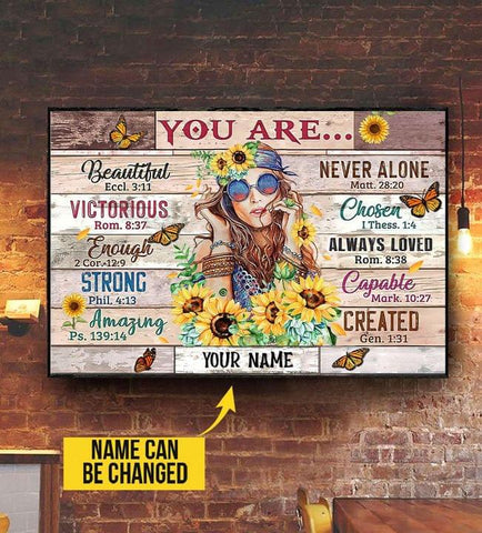 Hippie Sunflower Girl You Are Poster Custom Hippie Wall Art Home Decor Housewarming Gifts HN