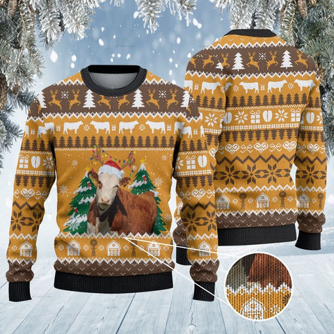 Hereford Cattle Lovers Christmas On The Farm Knitted Sweater wool sweater