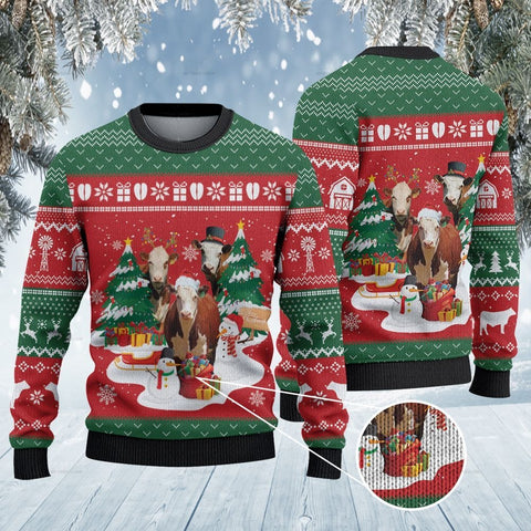 Hereford Cattle Lovers Christmas Gift Knitted Sweater wool sweater