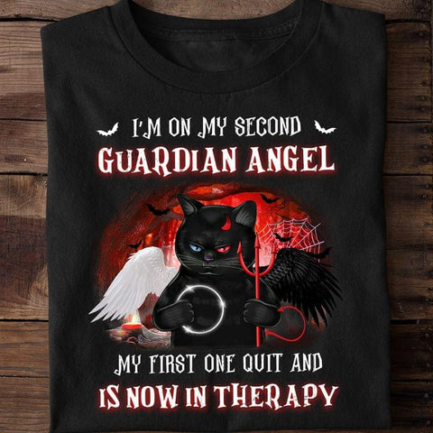 Black Cat I'm On My Second Guardian Angel Classic T-Shirt Halloween Costume Black Cat Shirt