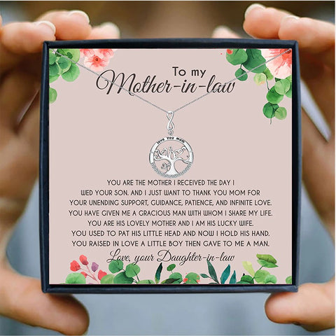 Mother In Law Tree Mothers Day Necklace Mom Jewelry Gift Card For Her, Mom, Grandma, Wife HT