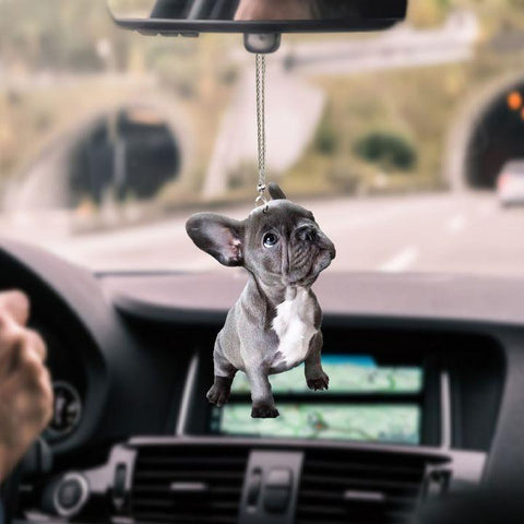 FRENCH BULLDOG LOOKING UP CAR HANGING ORNAMENT