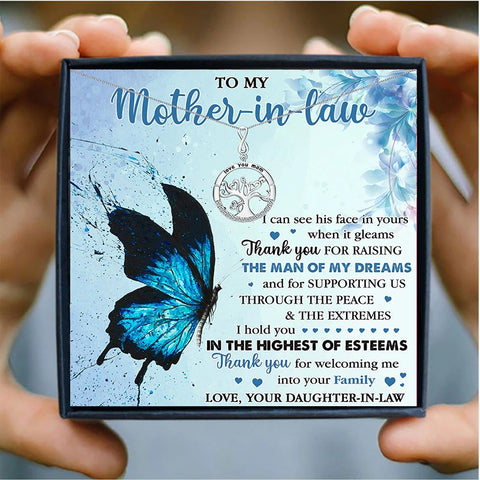 Mother In Law Tree Mothers Day Necklace Mom Jewelry Gift Card For Her, Mom, Grandma, Wife HT