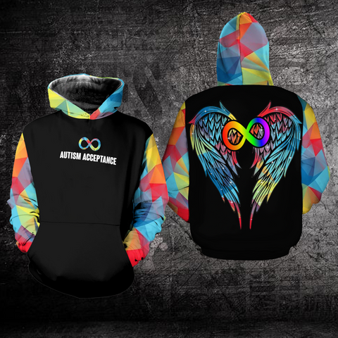 Autism Acceptance Infinity Wings Unisex Hoodie For Men Women Autism Awareness Shirts Clothing Gifts HT