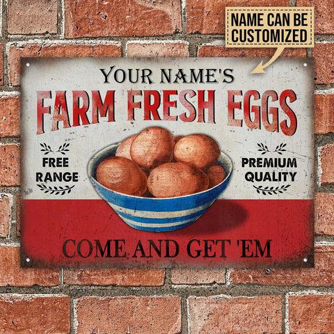 Personalized Chicken Farm Fresh Eggs Come Customized Classic Metal Signs