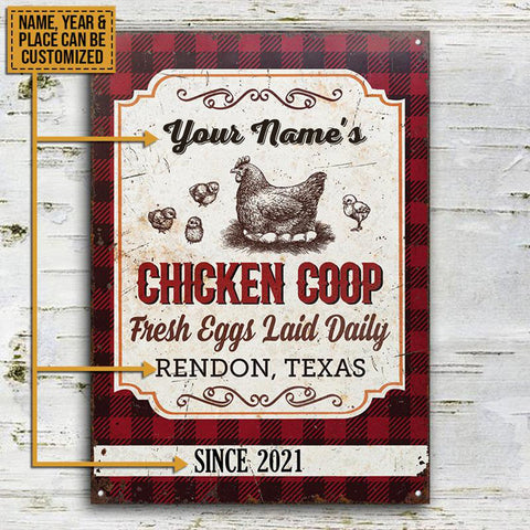 Personalized Chick Chicken Coop Fresh Eggs Laid Daily Customized Classic Metal Signs